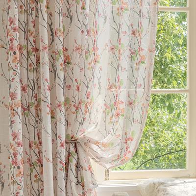 1 Stück Vintage Vorhang mit Blumenast-Druck, Transparente Vorhänge in weichen, warmen Tönen für Schlafzimmer, Wohnzimmer, Heimdekoration