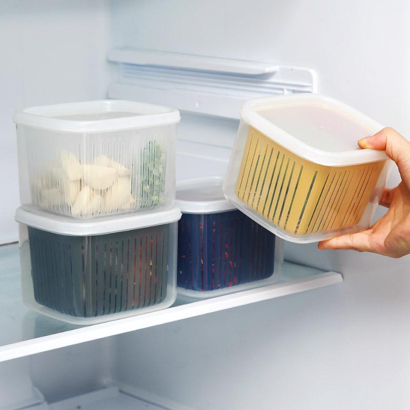 2 Grids Food Fruits Vegetables Storage Box Kitchen Ginger Garlic Box with Drain Basket for Kitchen Fresh-keeping Food Storage1PC