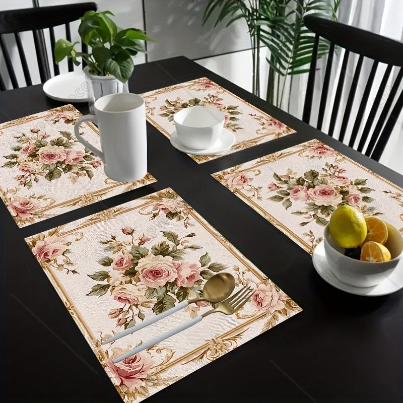 Rosa Rosen Platzsets Esszimmer Küche Dekorative Florale Tischsets Untersetzer Kaffeematten Wohnkultur