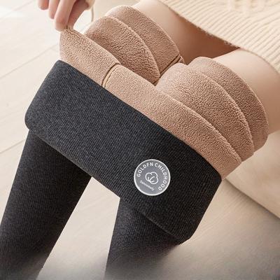 Fleece Lined Leggings Women Outdoor Wear Winter Gray High Waist Thick Thermal Pants Northeast Extra Warm Cotton Pants