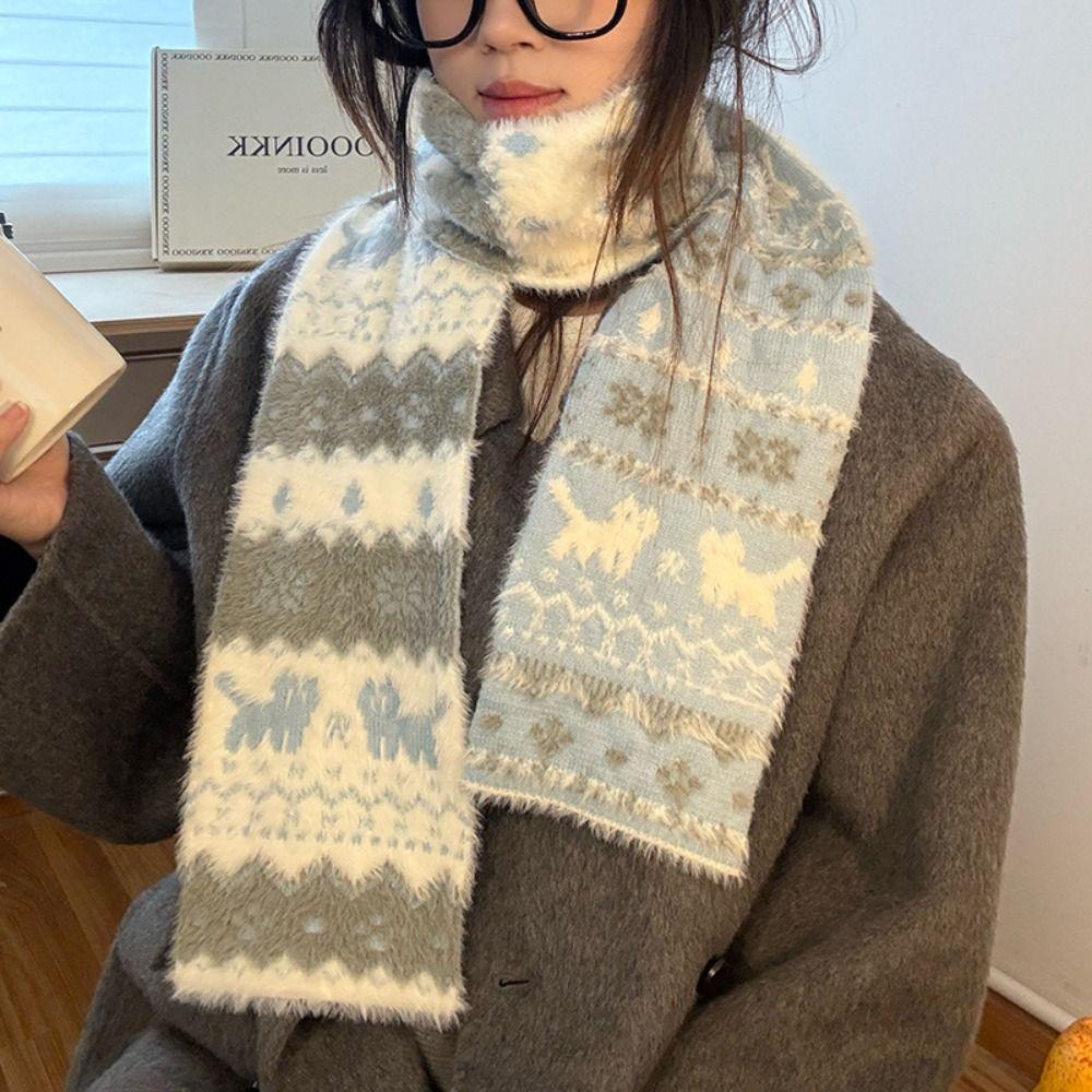 Fair Isle Style Winter Cashmere Scarves Snowflake Wool Shawl Jacquard Knitted Scarf  Autumn Winter