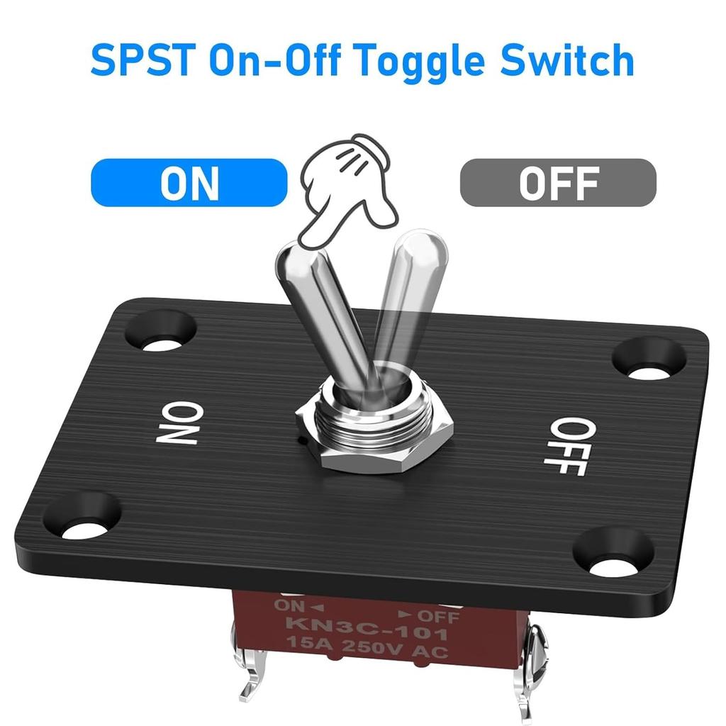 2PCS Heavy Duty Toggle Switch 12V DC 30A, Waterproof 2 Pin SPST ON/Off Switch with Mounting Panel & Weatherproof Rubber Cap, for Car RV Marine Boat