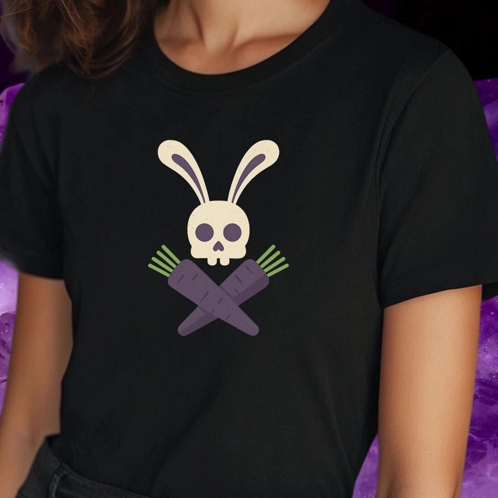 Women s Easter Bunny Skull Motif Cotton 100% Cotton T-shirt Mens Tees Top Size S to 3XL- XL