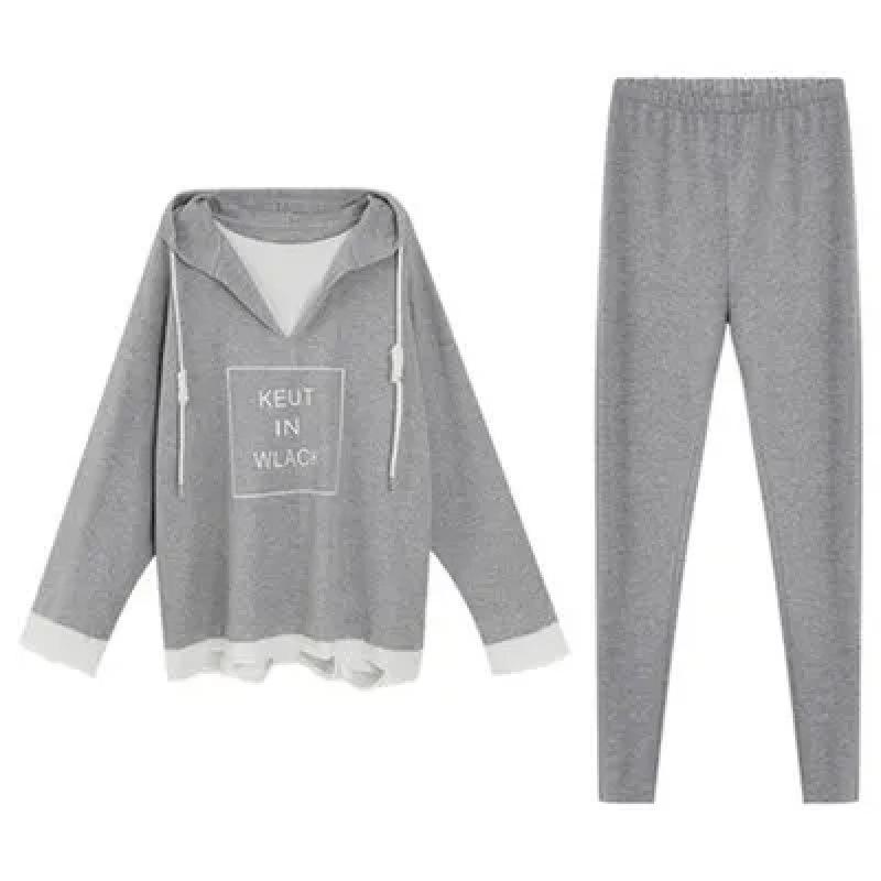 Women's Autumn Ripped Hooded Sweatshirt & Slimming Leggings Two-Piece Set