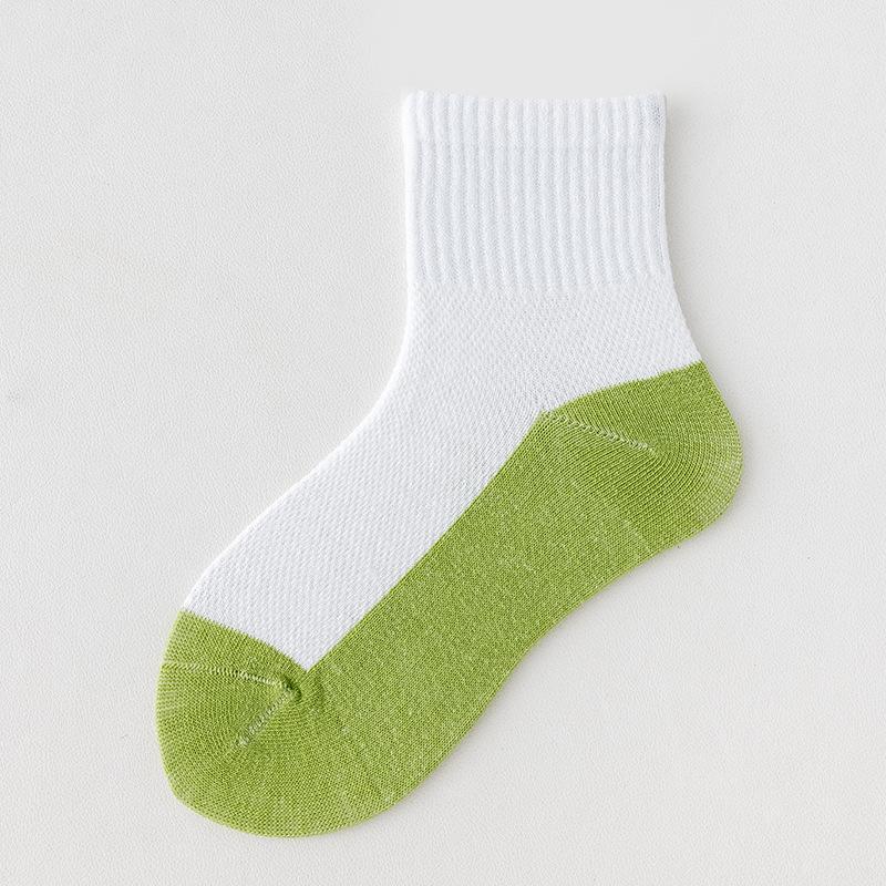 Șosete de vară din plasă până la jumătatea gambei pentru copii, din bumbac pur, antibacteriene - Color Block pentru băieți și fete, potrivite pentru copiii mai mari și studenți.