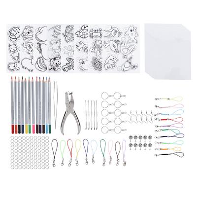 Heat Shrink Sheet Set Complete Shrink Plastic Sheet Kit with Colored Pencils for Key Chains Jewelry Toys Making Gift