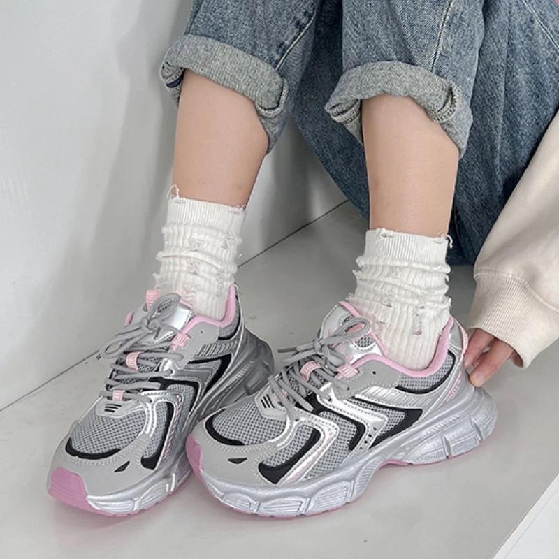 

Мода 2024 Женские кроссовки на платформе Модная повседневная обувь Женские сетчатые спортивные туфли Tenis De Mujer Вулканизированная обувь Кроссовки Женские Люкс 39 серебряный