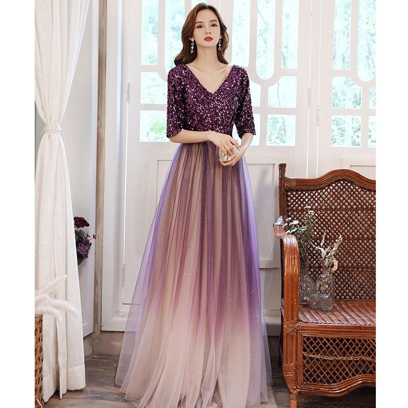 

Пурпурное платье с пайетками класса люкс для осенне-зимних банкетов Extra Large фиолетовый