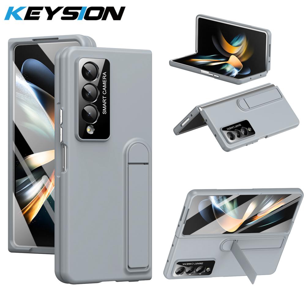 

KEYSION Ударопрочный чехол для Samsung Galaxy Z Fold 4 3 5G Жесткий чехол для телефона с подставкой из ПК и защитой экрана из закаленного стекла for Galaxy Z Fold 3 серый