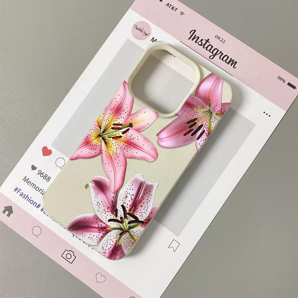 Pink Lily Floral Print with Bow Detail Phone Case For Samsung S26 Ultra S25 S24 FE S23 A55 A54 A53 A36 A34 A26 A17 A15 A06 Cover