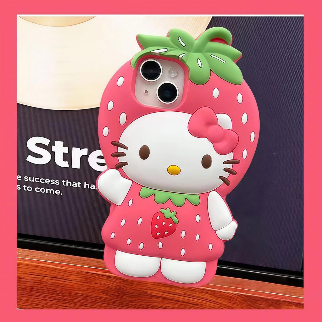 Custodia per telefono INS 3D Carina Fragola Hello Kitty Per iPhone 17 16 15 14 13 12 Pro Max 17Pro Air iPhone 11 Cover Morbida in Silicone