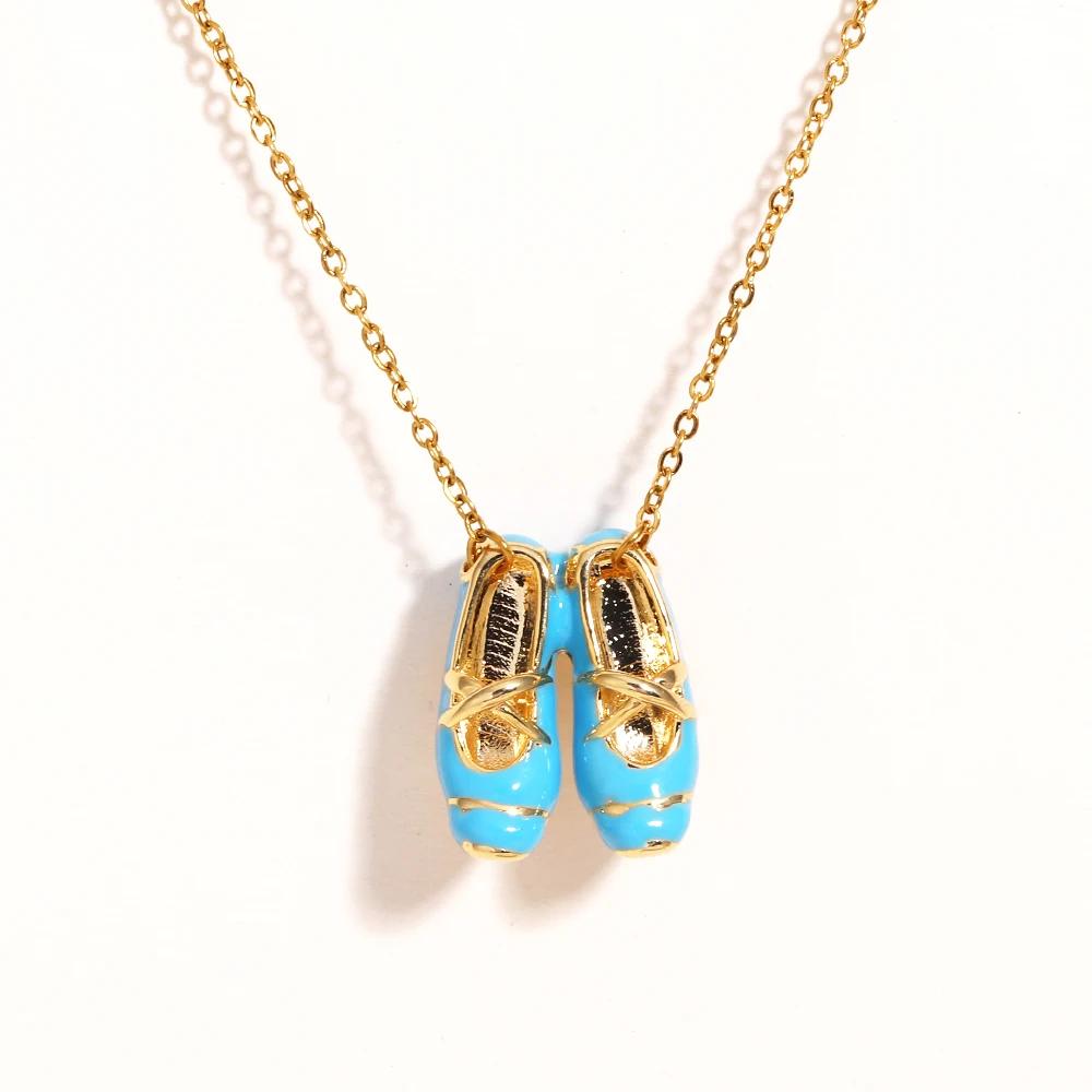 

Waterproof Pink Blue Enamel Sweet Ballet Shoe Pendant Necklace For Women Stainless Steel Chain Statement Jewelry Party Gift