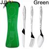 3PCS Portable Cutlery Set Stainless Steel Fork Spoon Steak Knife with Storage Bag Kitchen Dining Utensils