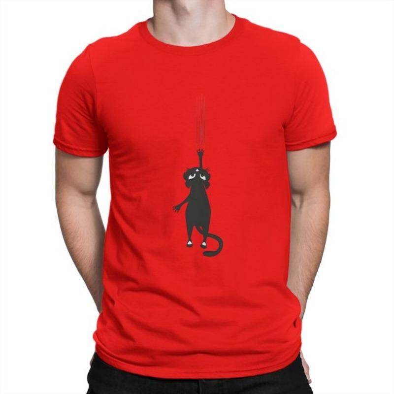Falling Cat With Scratches O Neck TShirt Black Cat Fabric Classic T Shirt Men Clothes New Design Hot Sale