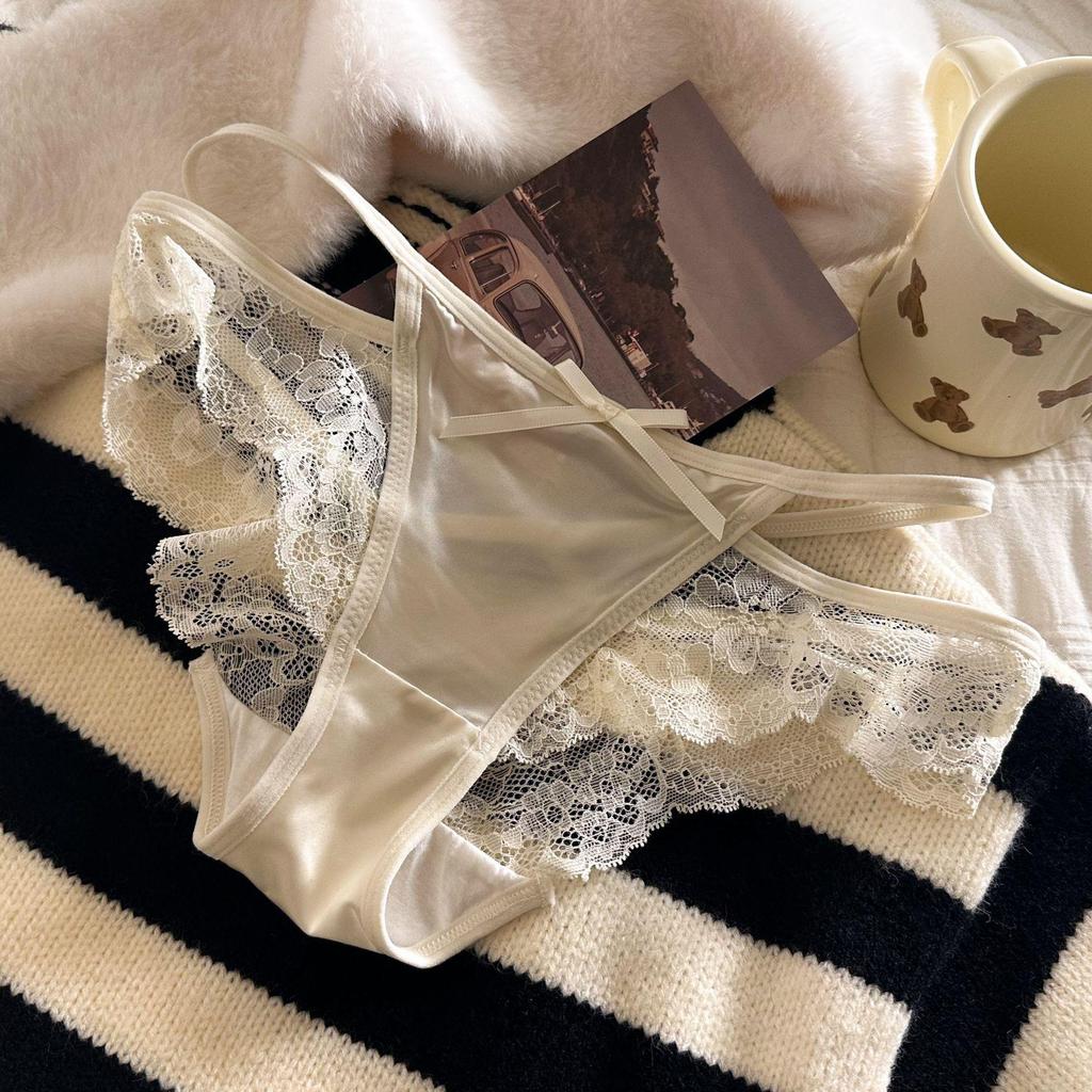 Exquisite Pink Satin Lace Hollow-Out Low Waist Panties for Women