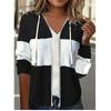 Women Rib Knit Zipper Drawstring Hooded Long Sleeve Casual Sweatshirt