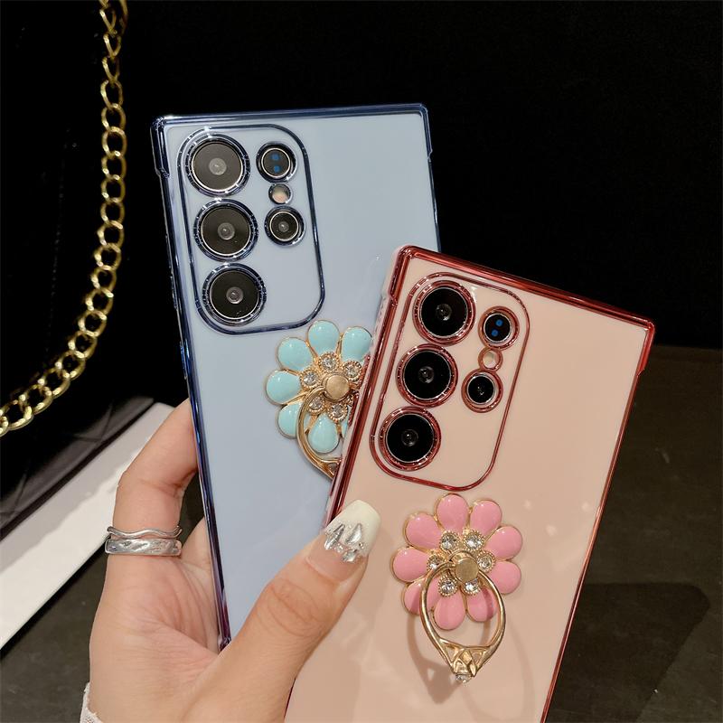 For Samsung Galaxy S24 Ultra Luxury Plating Frame Ring Stand Holder Phone Case For Samsung S21 S22 S23plus A25 A52 A54 A55 Cover