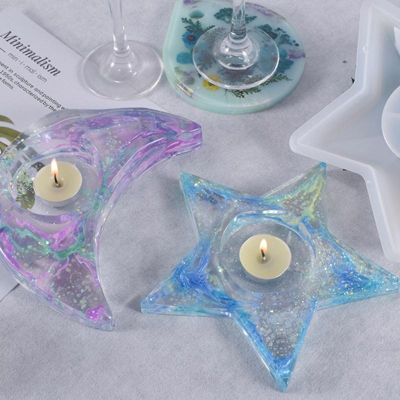 Star Moon-shaped Mold Resin Casting Candle Holder Silicone Mold Suitable for Epoxy Diy Candle Holder Family Table Decor