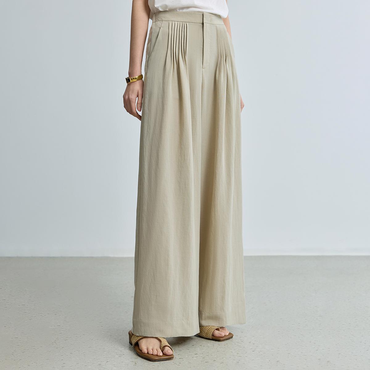 Women s 2026 Lyocell Linen Blend Pleated Wide-Leg Casual Pants Large серый/хаки