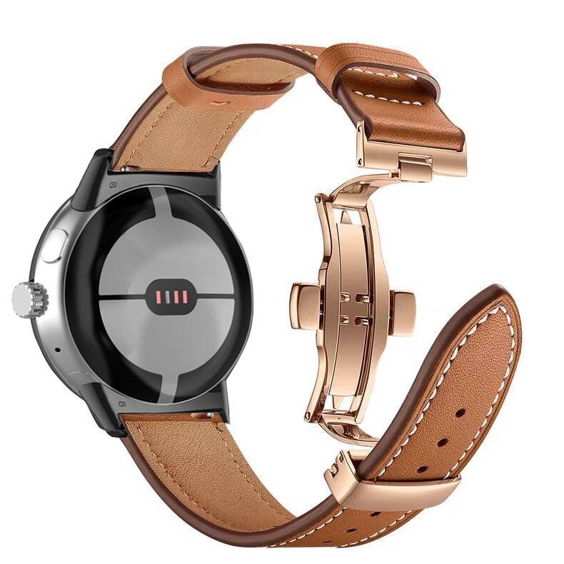 Genuine Leather Strap for Google Pixel Watch/Pixel Watch 2 Metal Butterfly Buckle Band Replacement Bracelet Watchband Accessories for Pixel Watch