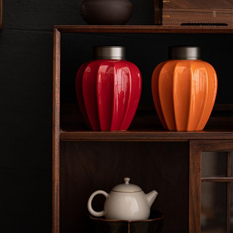 Carambola Storage Jar Ceramic Tea Sealed Jar Double Lid Delicate Table Top Decor Jewelry Cosmetic Box Kitchen Storage Container