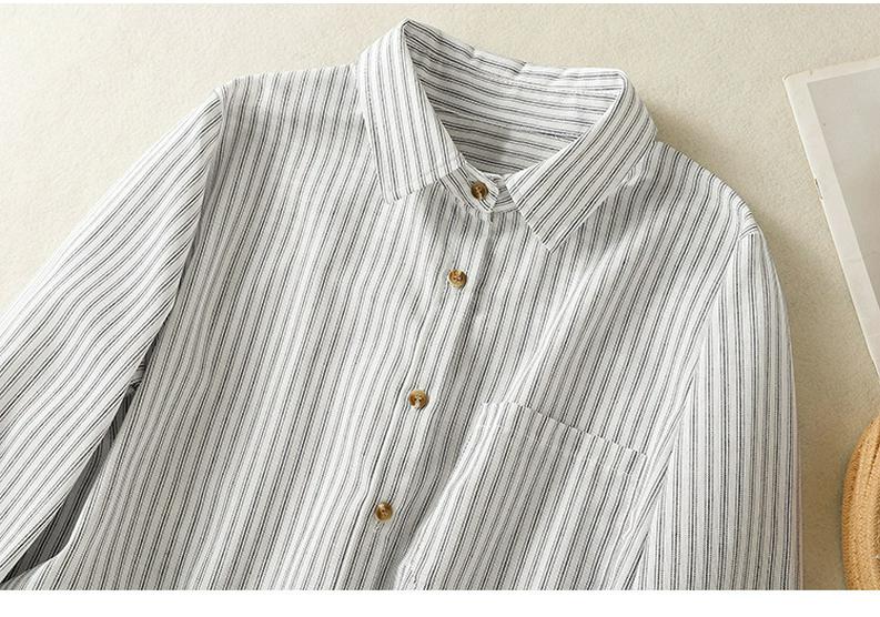 Artistic Cotton Linen Striped Long Sleeve Casual Loose Plus Size Shirt 2025