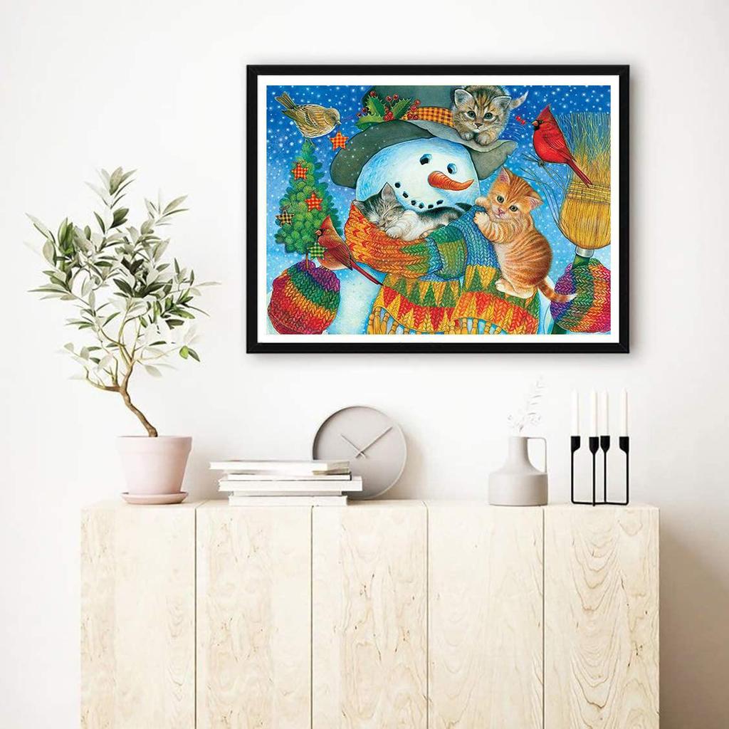 5D Diy Diamond Painting Snowman with Scarf Cross Stitch Set Full Diamond Embroidery Mosaic Art Picture of Rhinestones Decor Gift