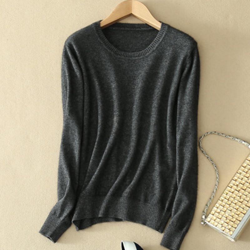 Stylish Women's Cashmere Loose Pullover Crew Neck Knit Sweater For Cozy Winter Wear