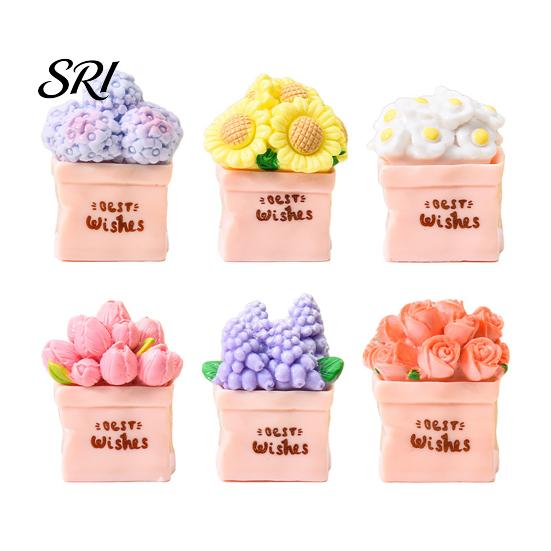 Resin Flower Decoration Miniature Potted Mini Artificial Bonsai Dollhouse Desk Ornament Accessory Tiny Fairy Garden Ornaments for DIY Crafts
