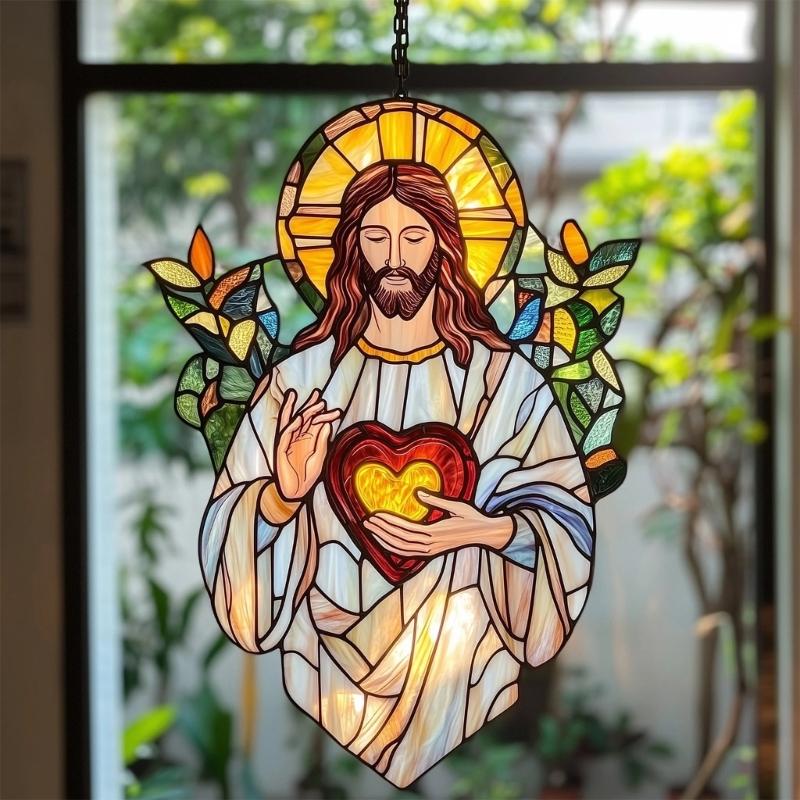 Stained Glass Window Hangings Jesuses Suncatchers Christianity Suncatchers Decors for Garden Home Housewarmings Gift
