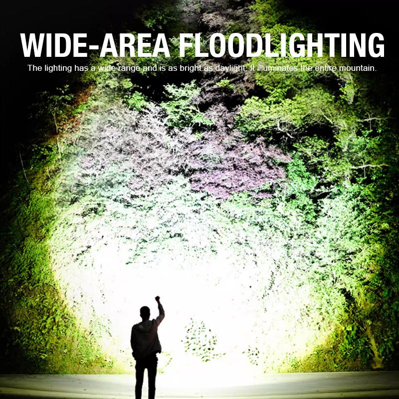 Rechargeable new multi light source ultra bright flashlight for outdoor emergency lighting, zoom long beam side light with flood