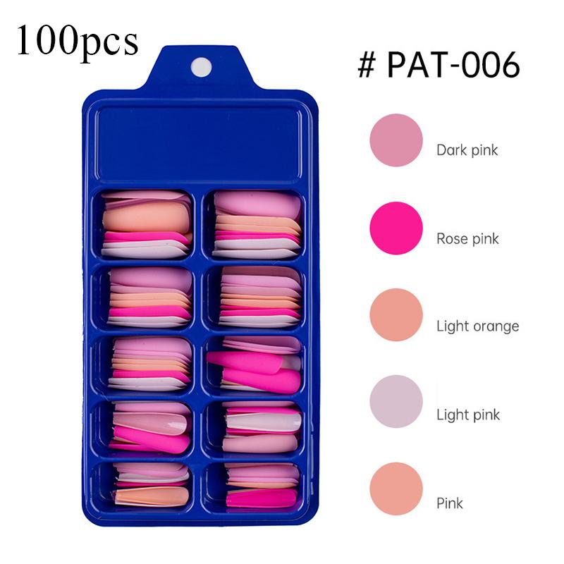100 buc Unghii false Sicriu Nud/Amestec de culori deschise Mat Artificial Lung Balerina Unghii false Acoperire completa Sfaturi pentru unghii Apăsați pe unghii