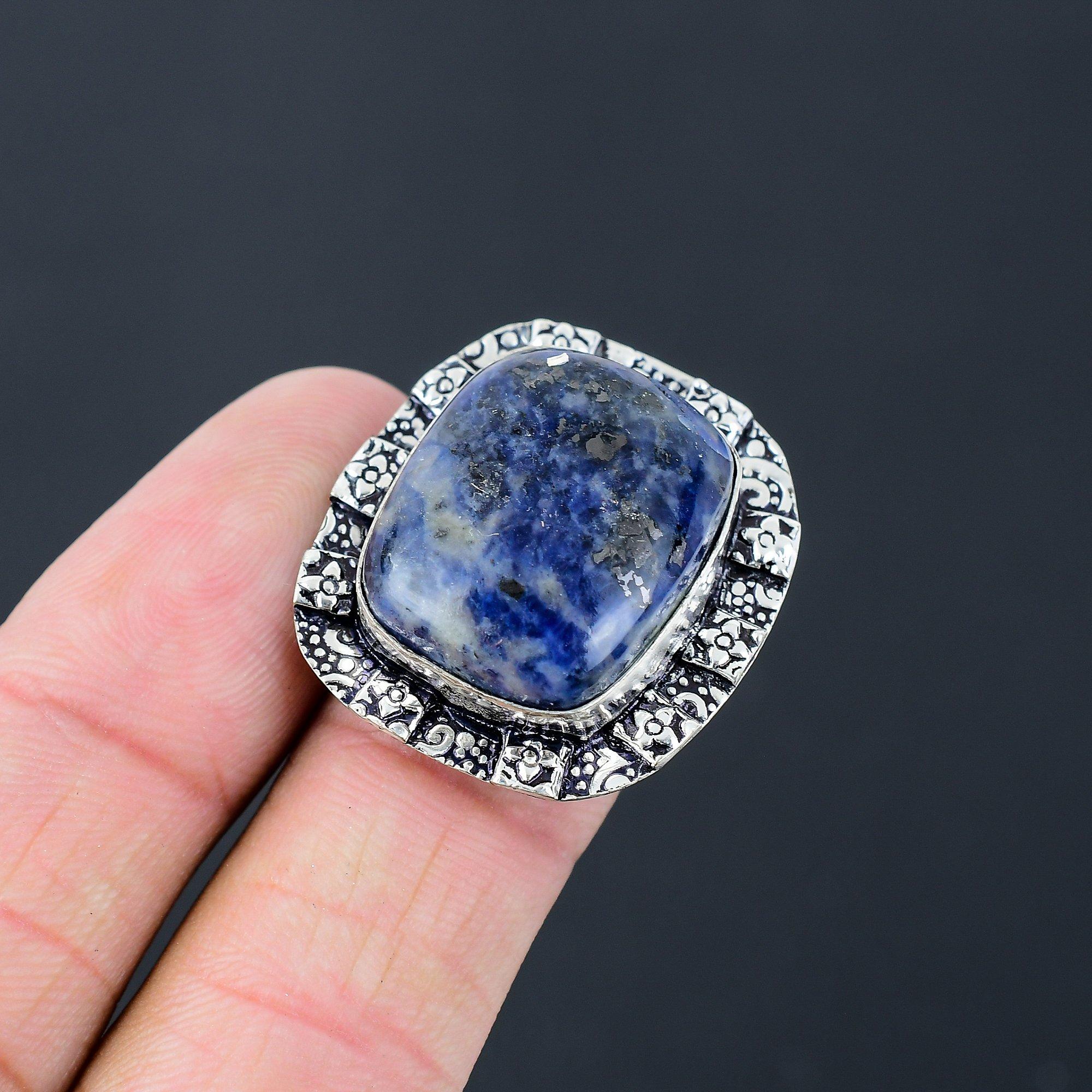 Third Eye Chakra Sodalite Gemstone Solitaire Wife Ring 925 Sterling Silver US 7 7