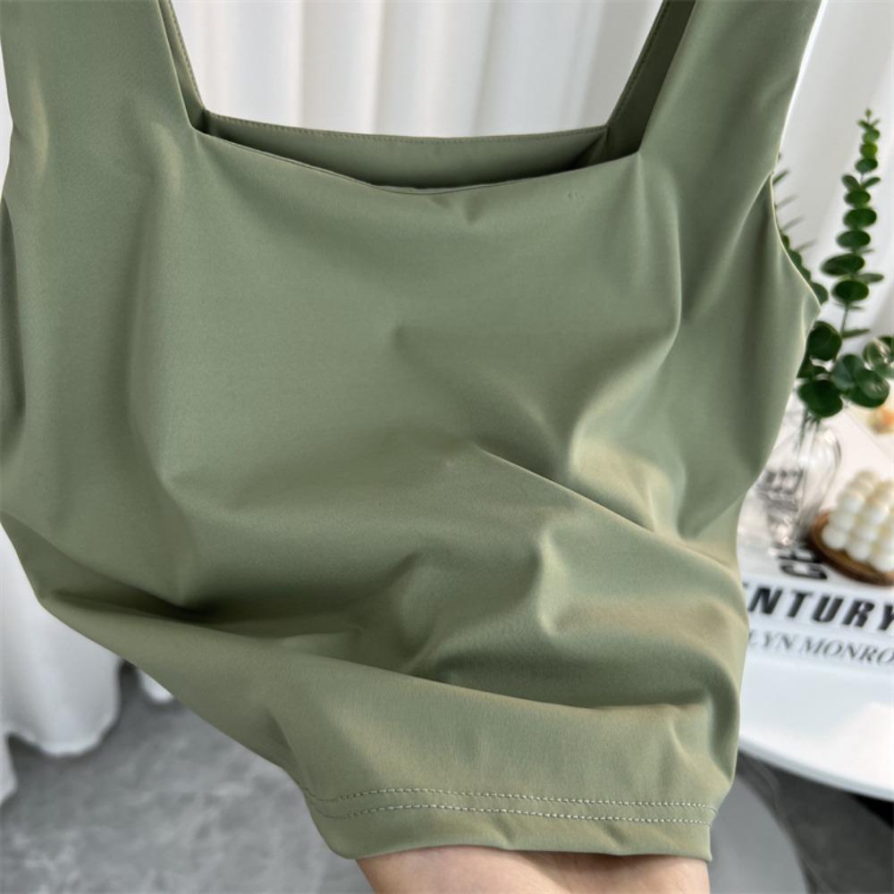 Ice Silk Wide Strap Camis Women Solid Color Square Neck Crop Tops Fashion Padded Tube Top Female Sleeveless Camisole