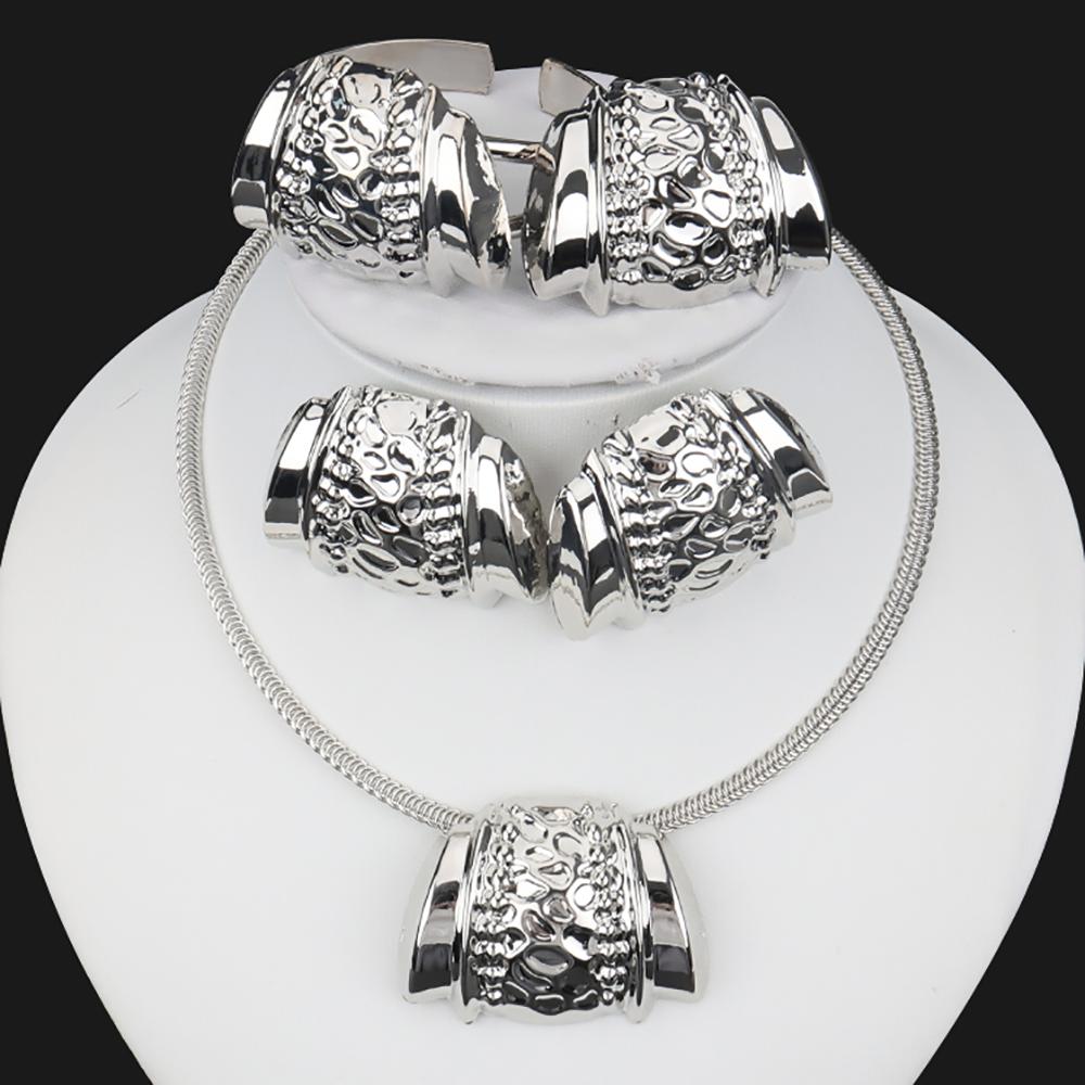 African Women Jewelry Set Pendant Necklace Earrings Weddings Design Bracelet Ring Jewellery Party Bridal Dubai Accessory Gift
