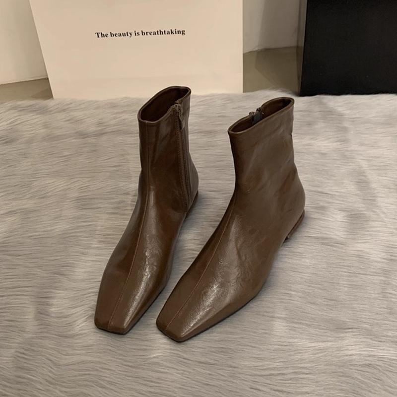 Fashion SUOJIALUN 2025 New Brand Women Ankle Boots Fashion Square Toe Back Zipper Ladies Elegant Short Boots Square Low Heel Shoes