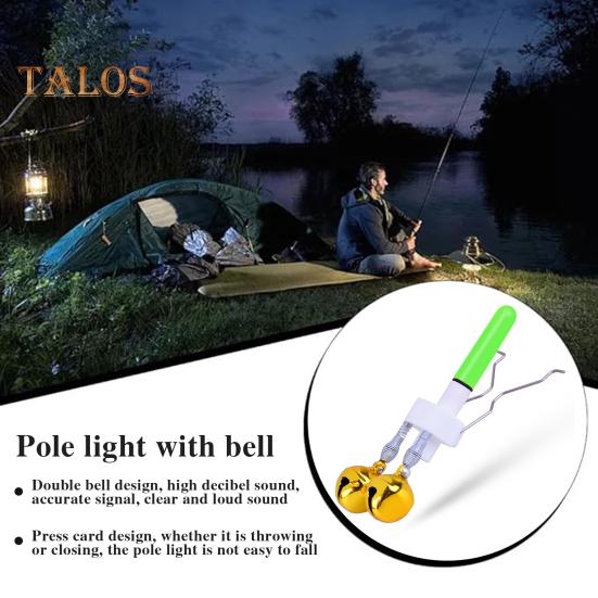 Luce per punta canna da pesca con doppio campanello, allarme abboccata, lampada a LED per pesca notturna, sensore di abboccata sulla punta della canna, luce di avviso, accessori da pesca