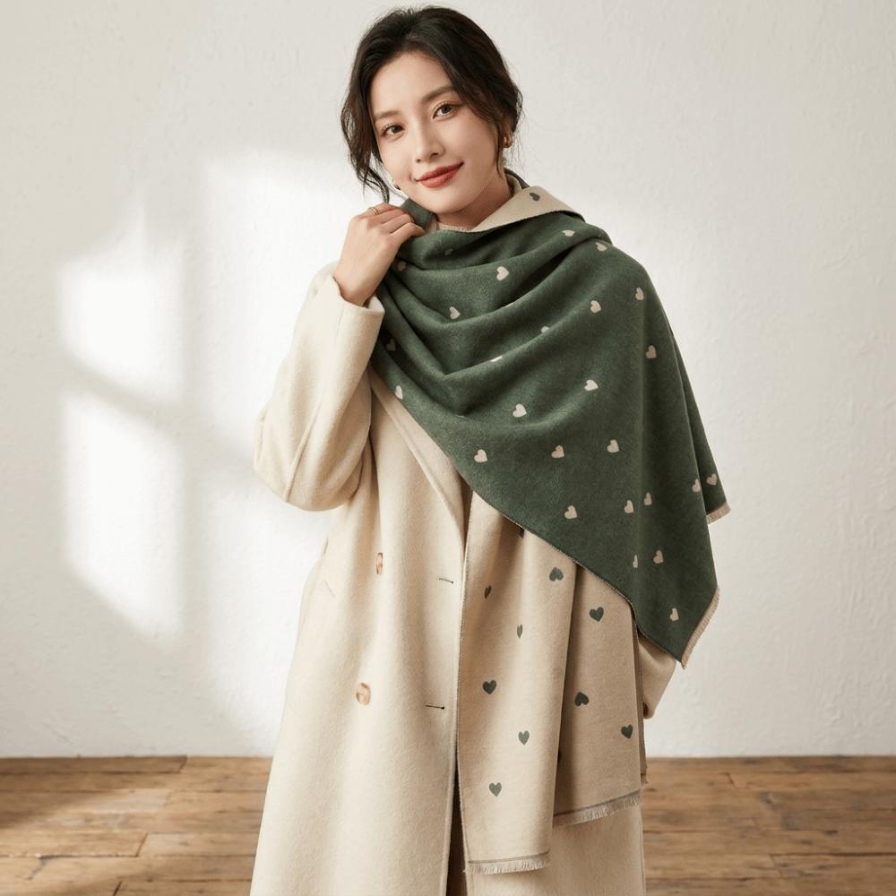 Soft Double Sided Heart Pattern Scarf Elegant Wrap Scarf Fashion Warm Shawl Outdoor