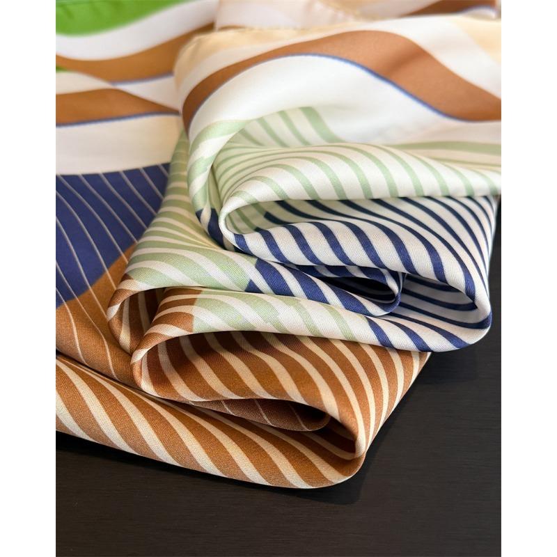 Spring Summer Simple Striped Printed Silk Like Scarf For Women