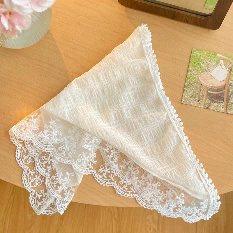 Summer White Woven Floral Lace Hair Scarf Wraps Women Retro Triangle Headscarf Hat Travel Photo Headband Hair Accessories