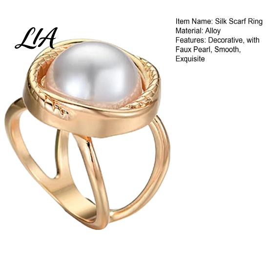 Fashionable Silk Scarf Clip Alloy Ring with Faux Pearls, Rings for Women, Exquisite Gift Her Round Buckle Clip, Elegant Retro Holder Dresses