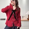 2026 Spring Plus Size Women's Knit Bow Cardigan - V-Neck Long Sleeve Coco Style Jacket