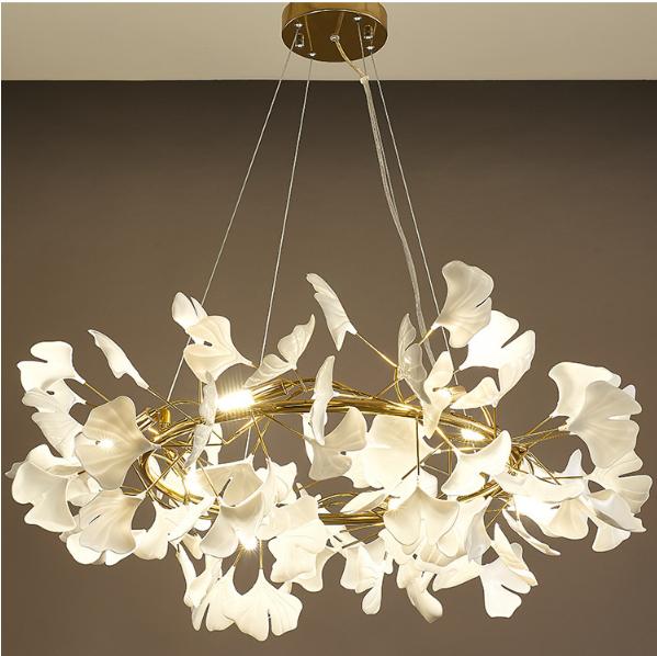 Modern creative LED porcelain ginkgo Chandeliers hotel living room home decoration lamp Nordic restaurant art island Chandeliers