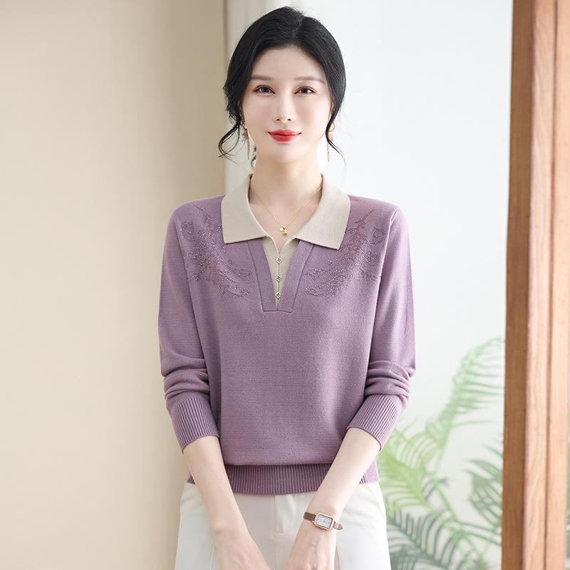 

Mom s 2026 Winter Lapel Sweater: Plush Knit Top for Middle-Aged & Elderly Women 4XL (suggested for 160-170 jin) фиолетовый