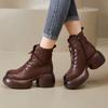Fashion GKTINOO Women Genuine Leather Thick High Heel Ankle Boots Genuine Leather Handmade Retro Platform Thick Plush Warm Casual Boots
