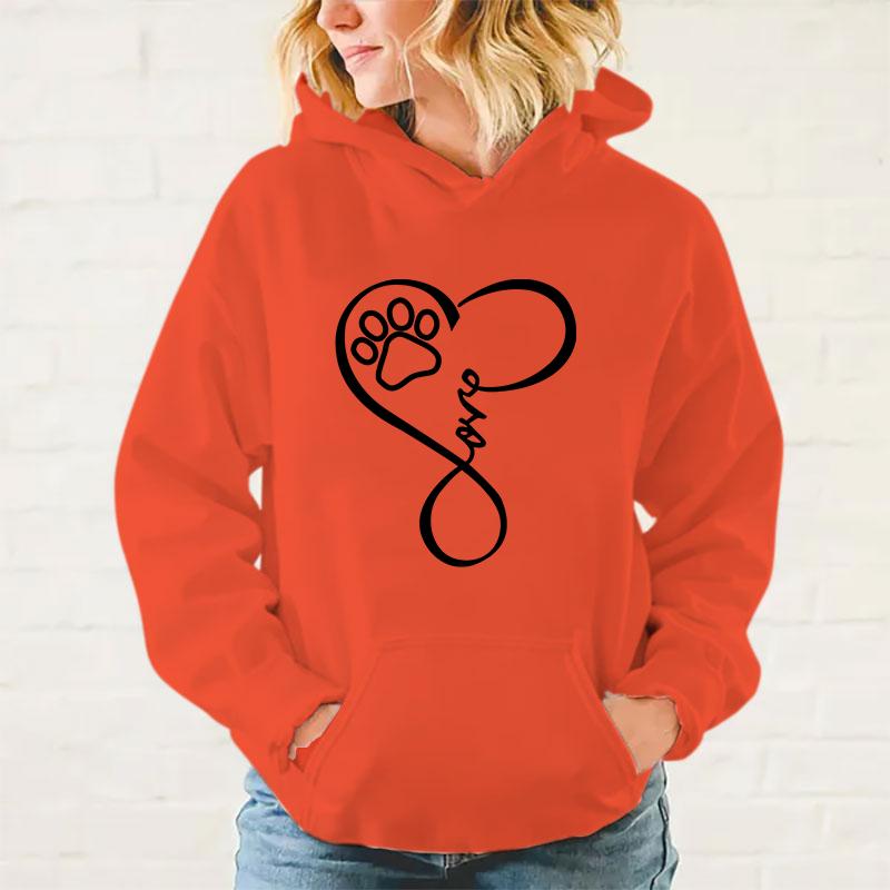 Y2k Hoodies Fashion Women Love Dog Paw Print Hooded Sweatshirt Autumn Leisure Sports Pullover