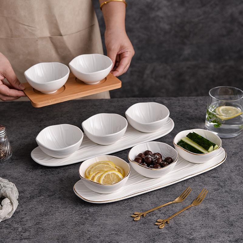 3PCS Dried Fruit Salad Bowl Tableware Snack Bowl White Flowering Dessert Bowl Storage Decorative Plate Household Tableware