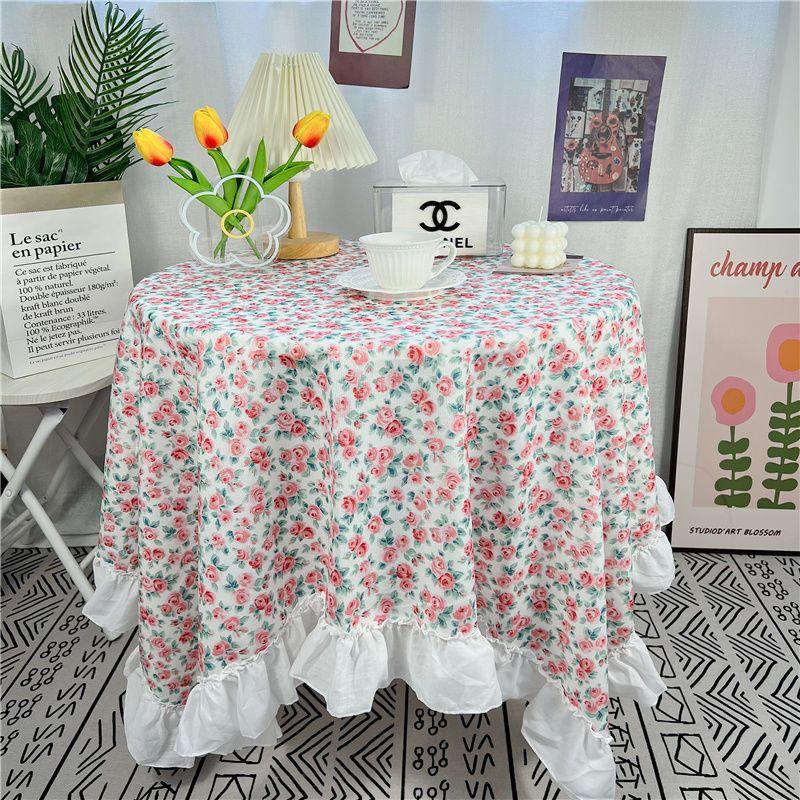 Spitze Runder Tischdecke Floraler Pastoraler Stil Picknick Party Dekorationstuch Ins Schmutzabweisend Antifouling Matte Süß