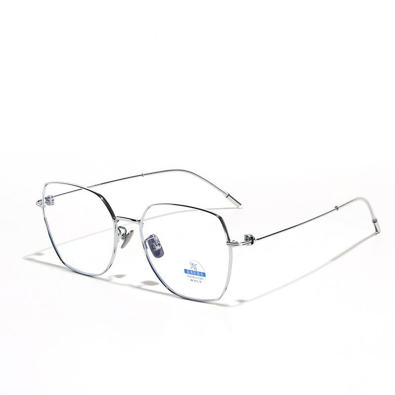 Glasses Square Myopia Glasses Frame Blue Light Metal Titanium Frame Plain Mirror Women Simple Flat Mirror Men