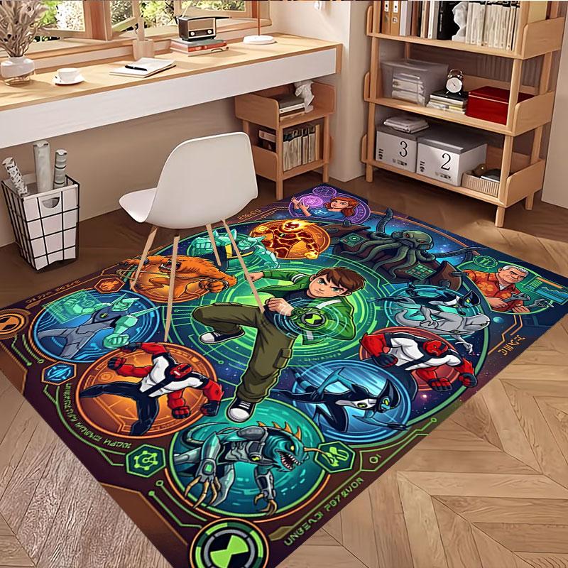 Ben 10 Cartoon Print Rug, Washable Floor Carpet, For Entryway Dorm Laundry Room Office Study, Home Decor Birthday Christmas Gift